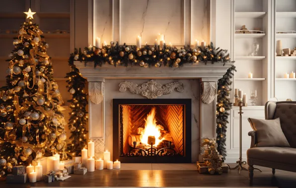 Comfort, house, heat, room, fire, flame, interior, Christmas