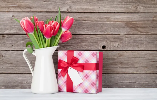 Flowers, bouquet, tulips, red, wood, flowers, tulips, spring