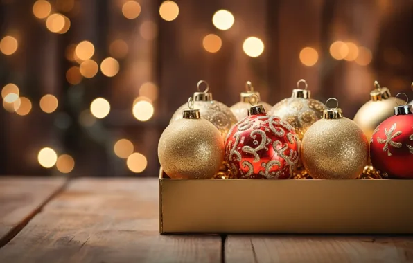 Picture decoration, balls, New Year, Christmas, golden, new year, Christmas, balls