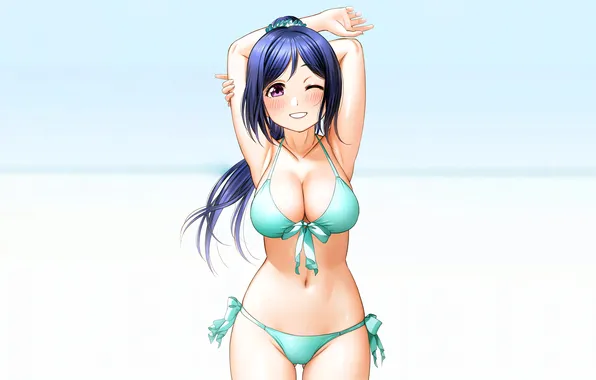 Girl, sexy, cleavage, long hair, boobs, sexy girl, blush, anime