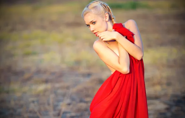 Red, Girl, Blonde, Model, Fabric, Erotic, Beauty, Sexy
