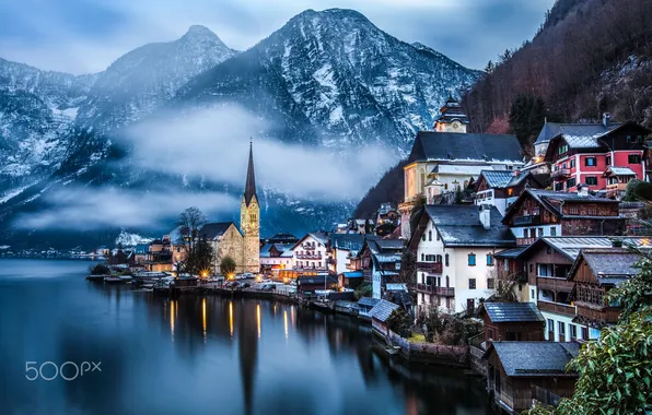 Picture winter, village, Austria, Hallstatt