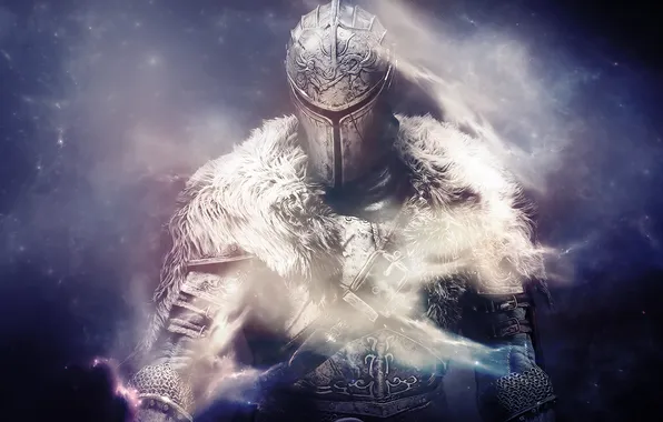 Picture warrior, helmet, fur, armor, Dark Souls 2