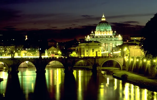 Night, lights, reflection, roma, night, Italy, italy, Rome