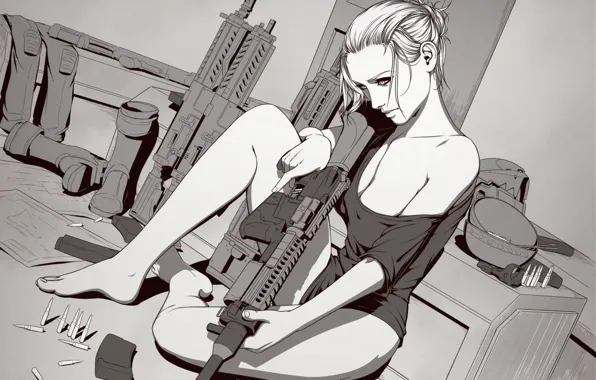 Girl, The game, Weapons, Fantasy, Machine, Art, Bullets, Fiction