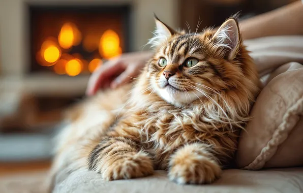 Cat, cat, look, pose, sofa, legs, lies, pillow