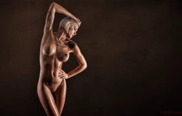 Pose, naked, Model, tattoo, blonde
