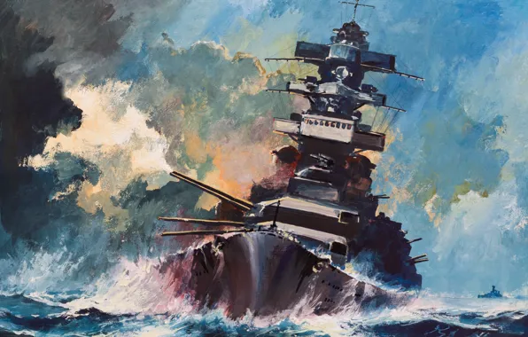 Picture wave, storm, the wind, ship, oil, storm, art, watercolor, theatre, Navy, military, the convoy, support, …