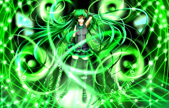 Girl, anime, art, microphone, vocaloid, hatsune miku, Vocaloid, kitamuraeri
