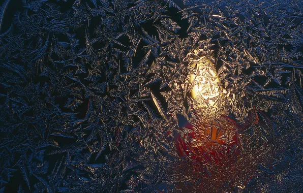 Picture glass, flame, patterns, candle, frost