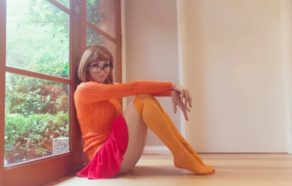 Look, Glasses, Stockings, Knee, Sitting, Looks, Cosplay, Cosplay
