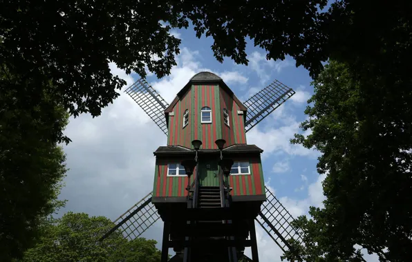 Picture the sky, trees, Germany, windmill