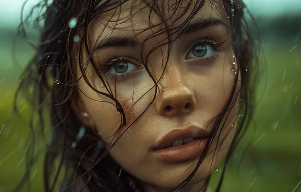 Picture look, water, girl, drops, squirt, close-up, face, portrait