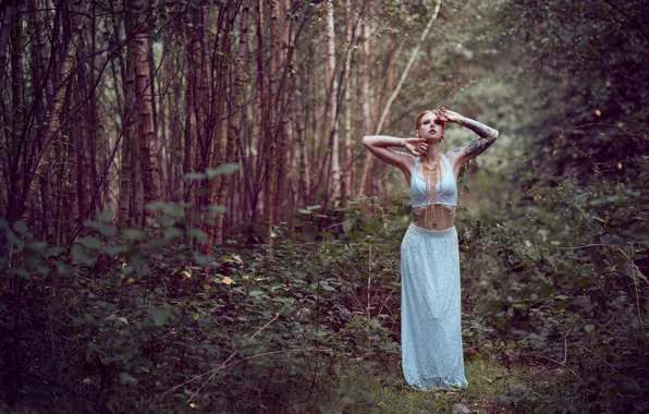 Forest, pose, model, tattoo, Julia Wendt, Andreas-Joachim Lins