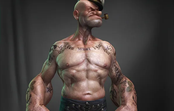 Picture Tube, Black Background, Tattoo, Spinach, Popeye The Sailor, Popeye