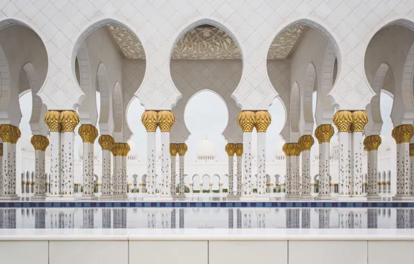 Gold, Columns, columns, marble, gold plated, Mosque, Abu Dhabi, Emirates