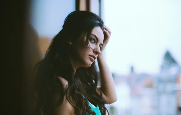 Look, portrait, bokeh, Blue morning