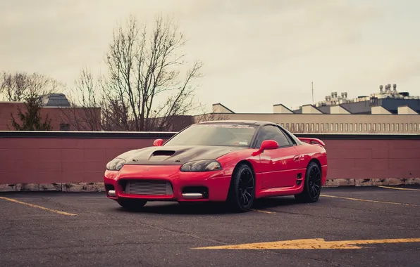 Tree, Mitsubishi, Parking, red, red, Mitsubishi, 3000GT