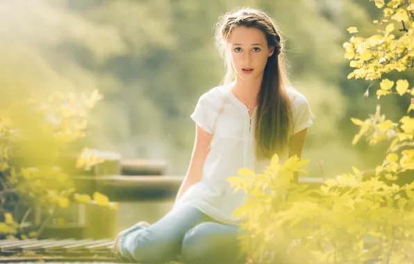 Autumn, eyes, look, girl, the sun, rays, light, face