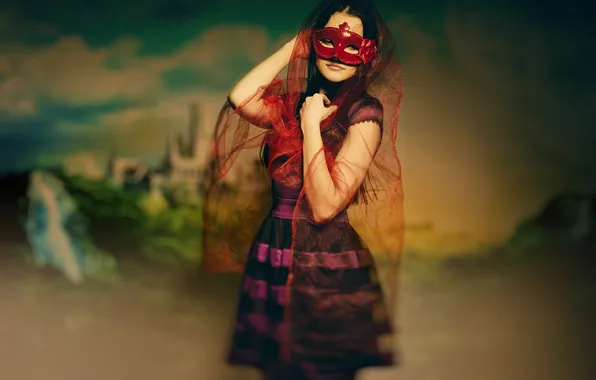 Look, girl, nature, pose, style, castle, blur, dress