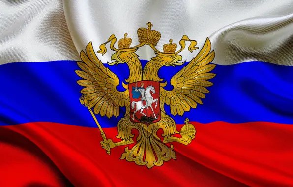 Flag: Russia with coat of arms | landscape flag | 1.35m² | 14.5sqft |  90x150cm | 3x5ft