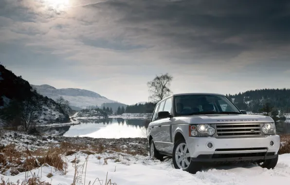 Picture winter, snow, lake, land rover
