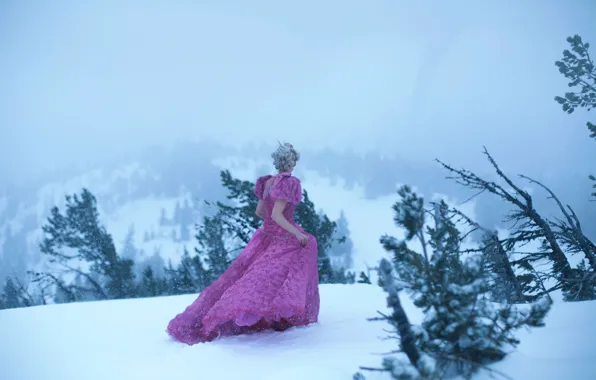 Picture winter, girl, snow, nature, dress, Lichon