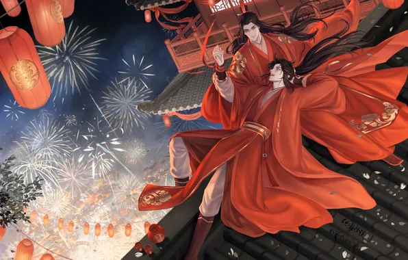 Roof, two, fireworks, Mo Dao Zu Shi, Master evil cult, Wei Ying, Lan Zhan, Lan …