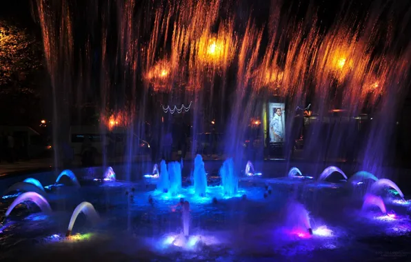 Night, lights, light, night, Sochi, singing fountains