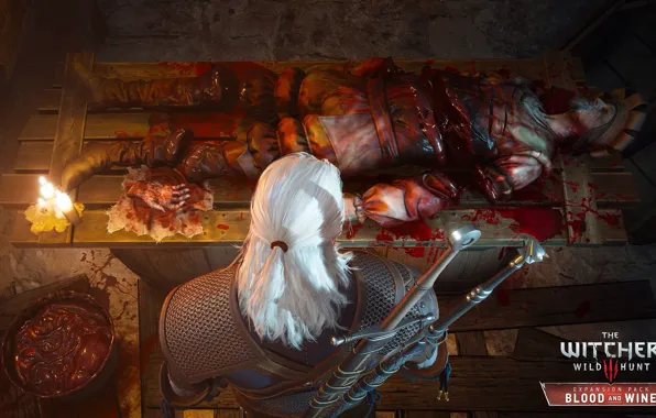 Picture blood, candles, swords, the Witcher, the corpse, DLC, Geralt of Rivia, The Witcher 3: Wild …