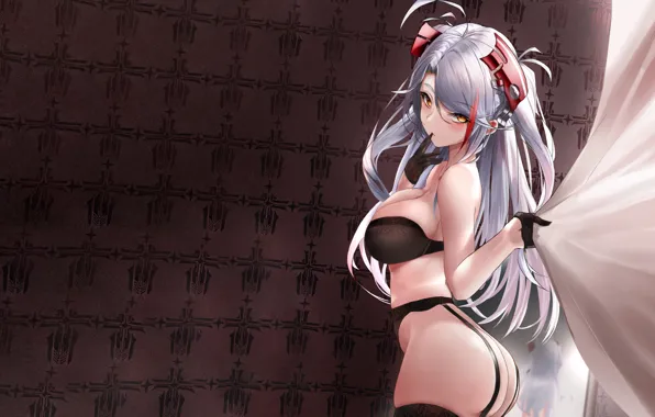 Girl, sexy, lingerie, ass, bra, cleavage, thighhighs, long hair