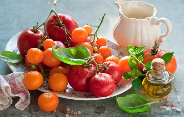 Picture greens, oil, tomatoes