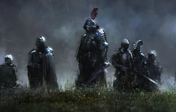 Grass, fog, weapons, warrior, Knight, armor