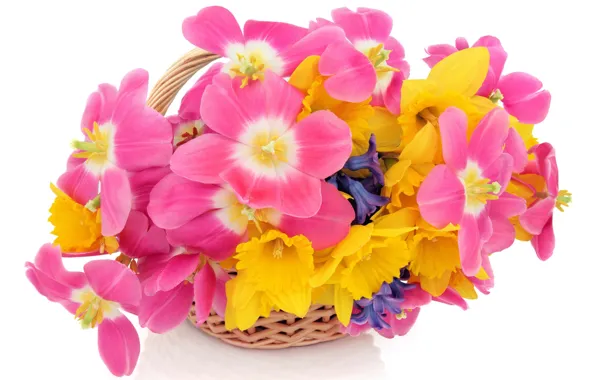 Picture bouquet, white background, pink-yellow