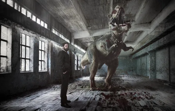 People, dinosaur, hall