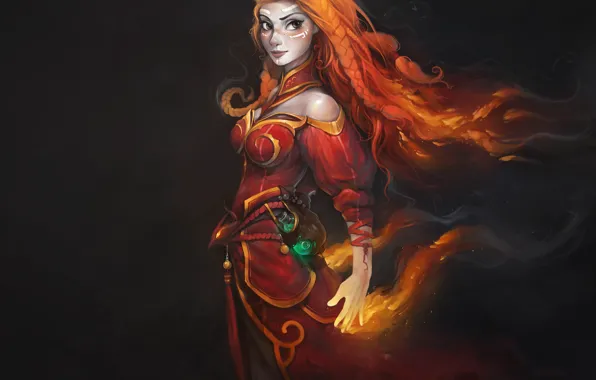 Picture girl, flame, magic, sparks, DotA, Defense of the Ancients, Lina Inverse