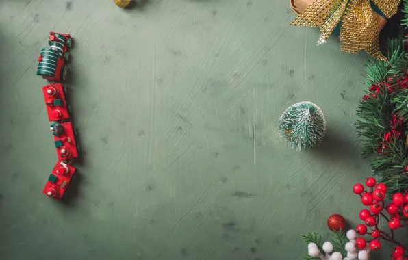 Balls, berries, holiday, toy, Christmas, New year, train, herringbone