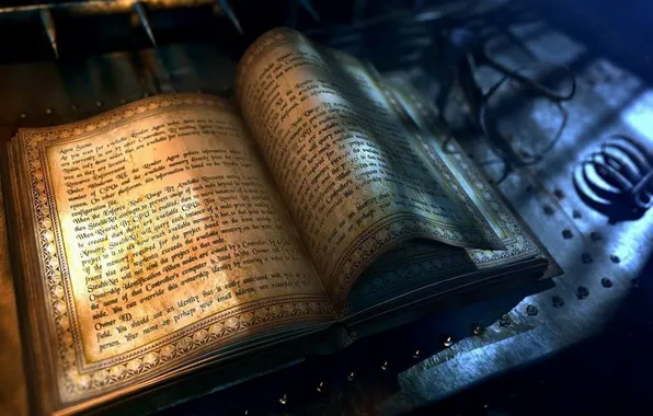 Abstraction, leaves, ancient text, The opened book
