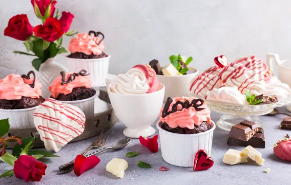 Decoration, cake, dessert, chocolate, meringue, cupcakes, Iryna Melnyk
