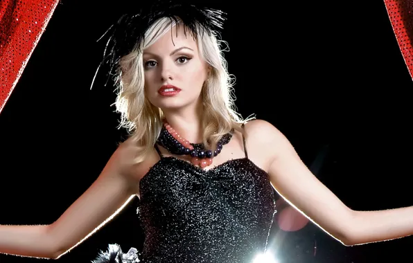 Look, girl, light, decoration, hands, makeup, blonde, black background