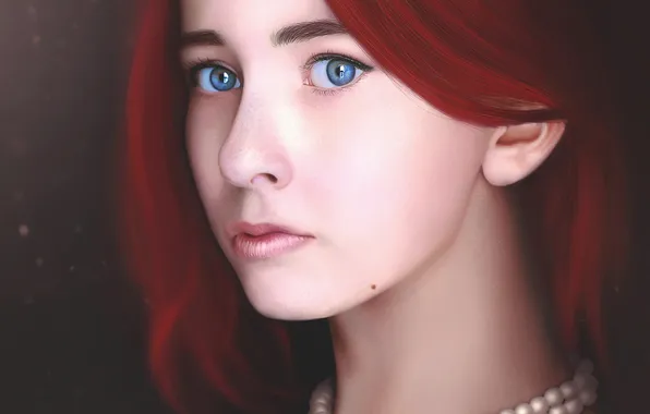 Look, girl, face, art, beads, red hair