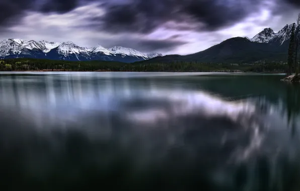 Mountains, nature, lake, reflection, Canada, Pyramid Lake in Alberta
