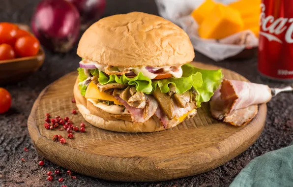 Greens, roll, bacon, Burger, Filling