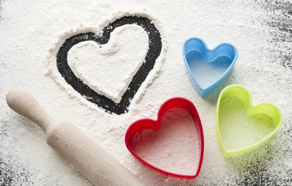 Table, holiday, heart, contour, heart, silhouette, hearts, black background