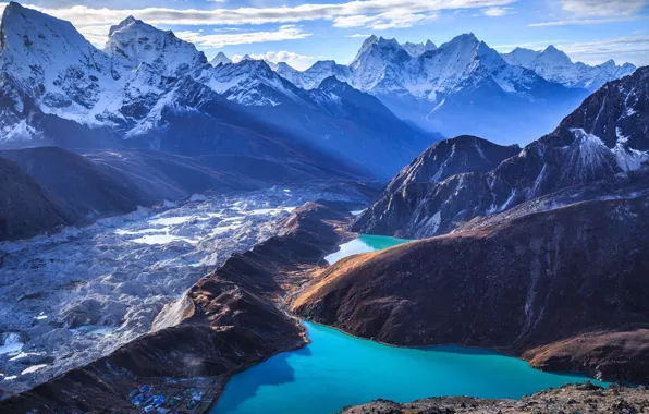 Picture sky, landscape, nature, mountains, clouds, lake, snow, mist