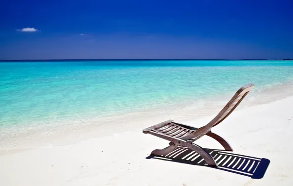 Sand, beach, the sky, the ocean, shore, chaise, Cote d'azur