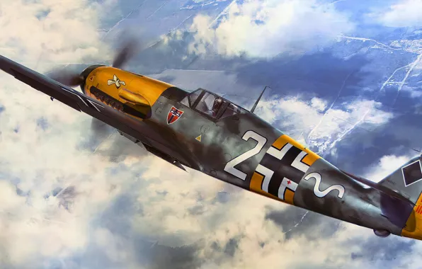 Art, painting, aviation, bf-109, ww2