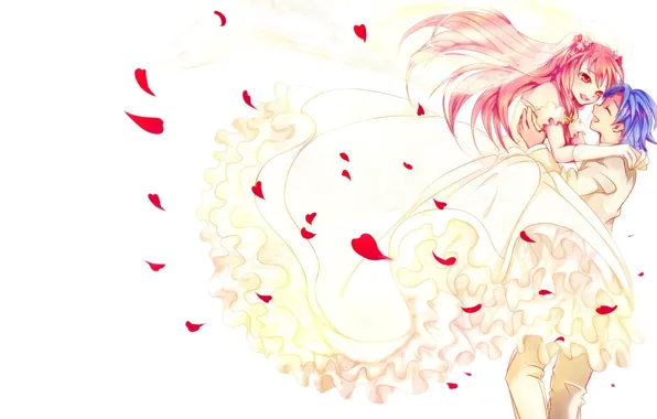 Love, romance, petals, art, pair, two, Angel Beats!, Angel beats