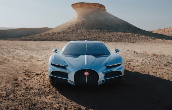 Picture desert, mountain, Bugatti, front view, Qatar, Doha, Bugatti Tourbillon, Tourbillon