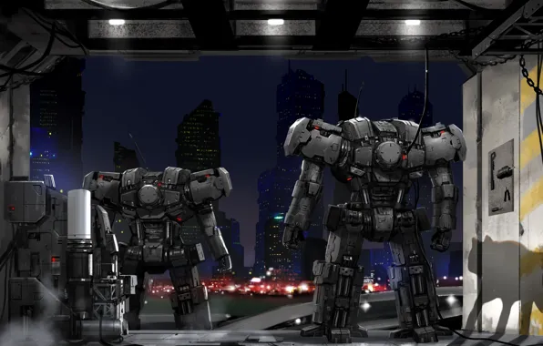 Night, the city, robots